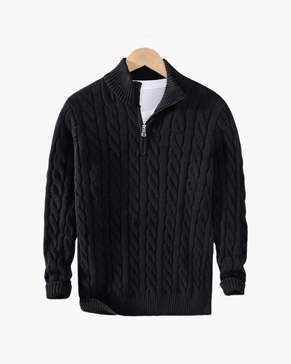 Afslappet strikket sweater med halv lynlås til mænd