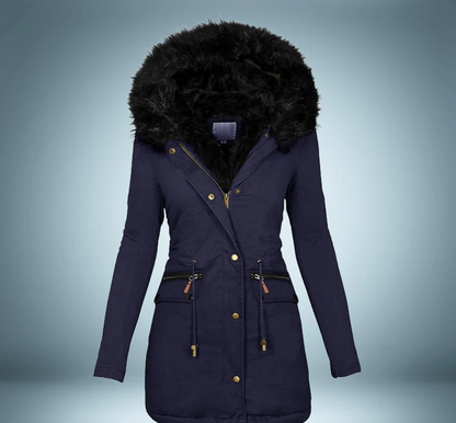 Elegant parka med pelskrave