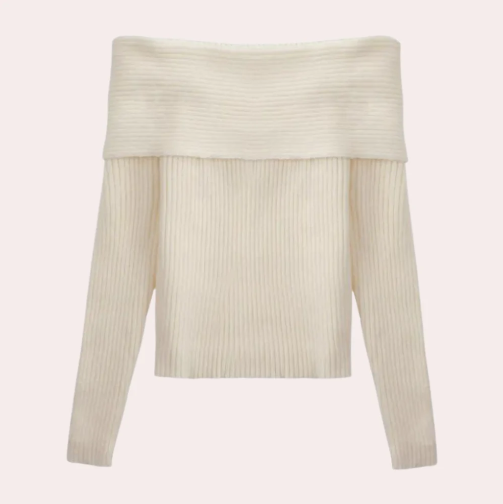 Leorina - stilfuld off-shoulder sweater til kvinder med et elegant strikmønster