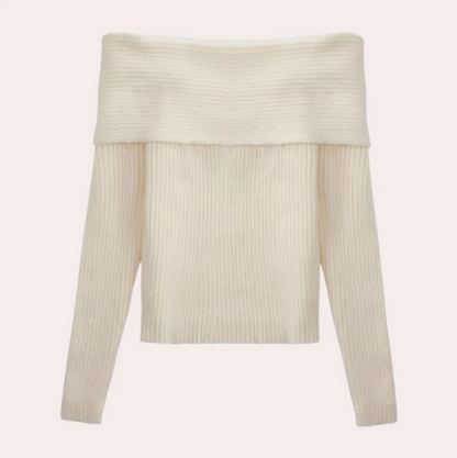 Leorina - stilfuld off-shoulder sweater til kvinder med et elegant strikmønster
