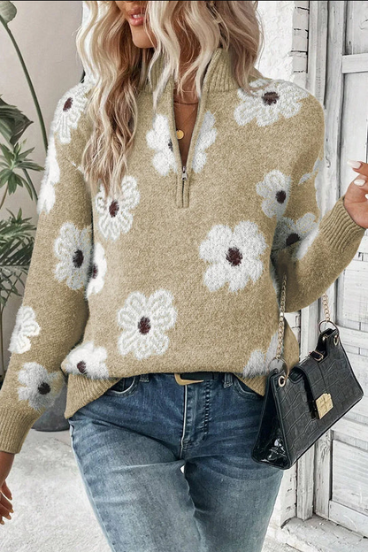 Margaret|-trøje med blomstermønster og halv lynlås