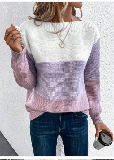 Clara - elegant tre-farvet patchwork sweater