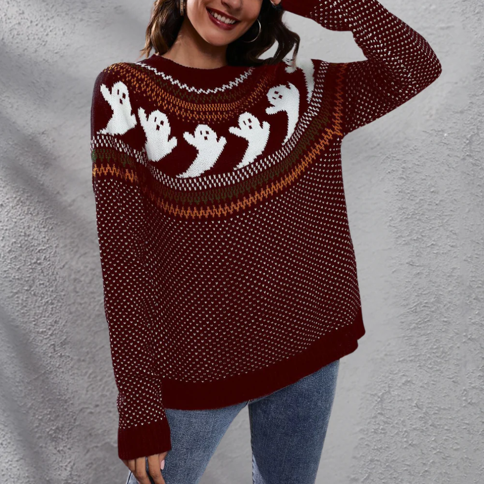 Neven – hyggelig sweater med spøgelsesmønster til kvinder
