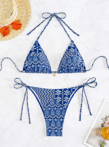 Stella blå printet bikini med v-hals