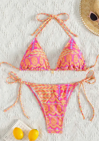 Stella blå printet bikini med v-hals