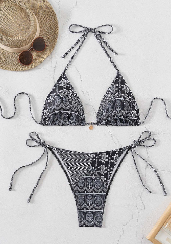 Stella blå printet bikini med v-hals