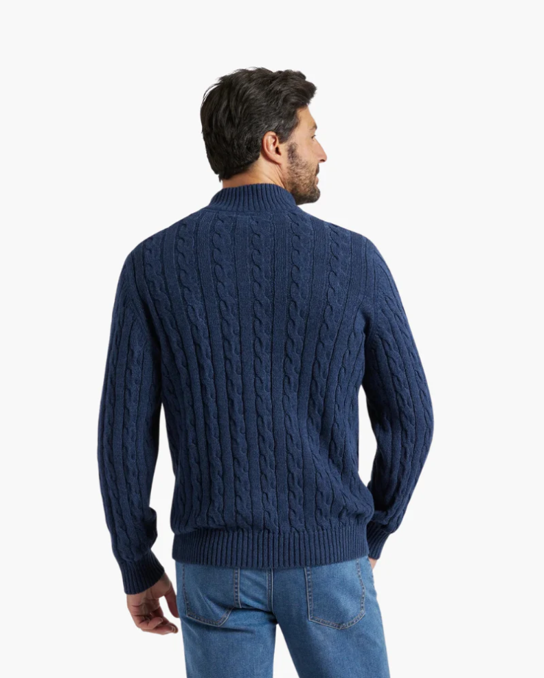 Afslappet strikket sweater med halv lynlås til mænd
