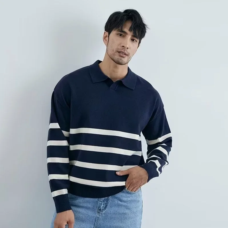 Ezekiel – stribet strikket sweater til mænd