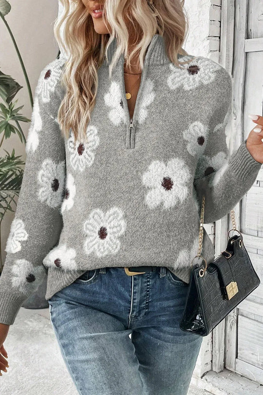 Margaret|-trøje med blomstermønster og halv lynlås