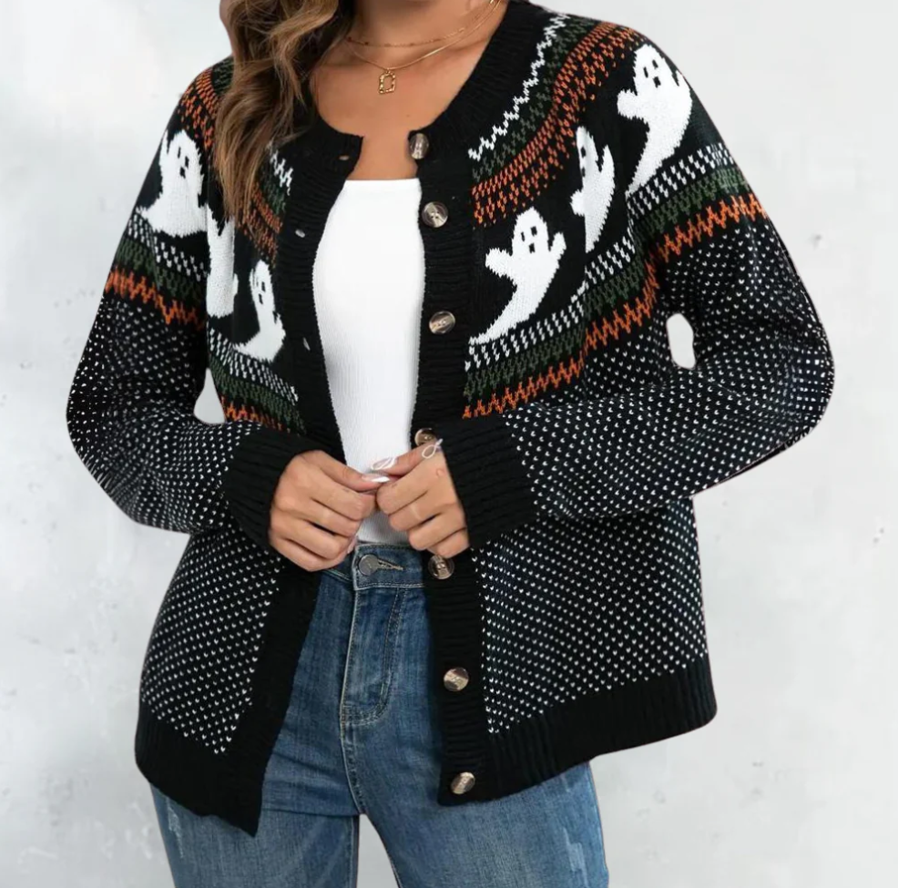 Marika - fortryllende cardigan med spøgelsesmotiv