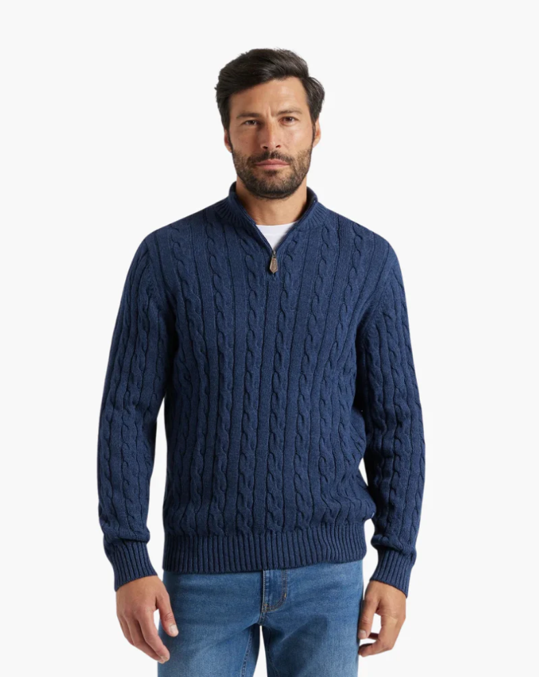 Afslappet strikket sweater med halv lynlås til mænd