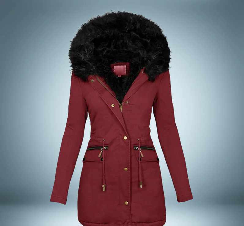 Elegant parka med pelskrave