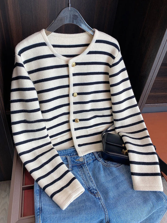 Stella l sweater med o-hals og striber