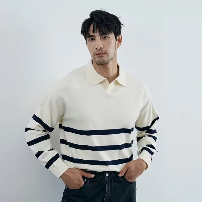 Ezekiel – stribet strikket sweater til mænd