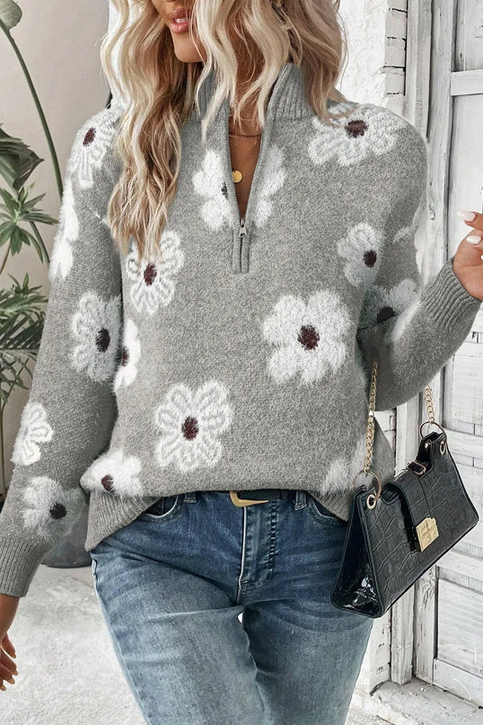 Margaret|-trøje med blomstermønster og halv lynlås
