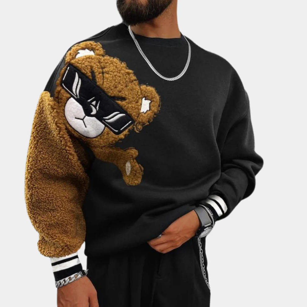 Bernd - sweatshirt med tegneseriebjørnebroderi til mænd