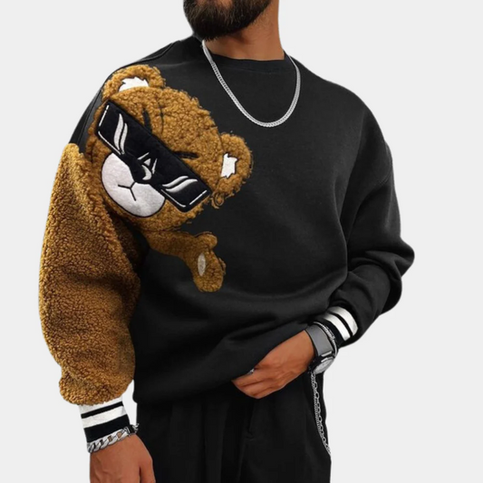 Bernd - sweatshirt med tegneseriebjørnebroderi til mænd
