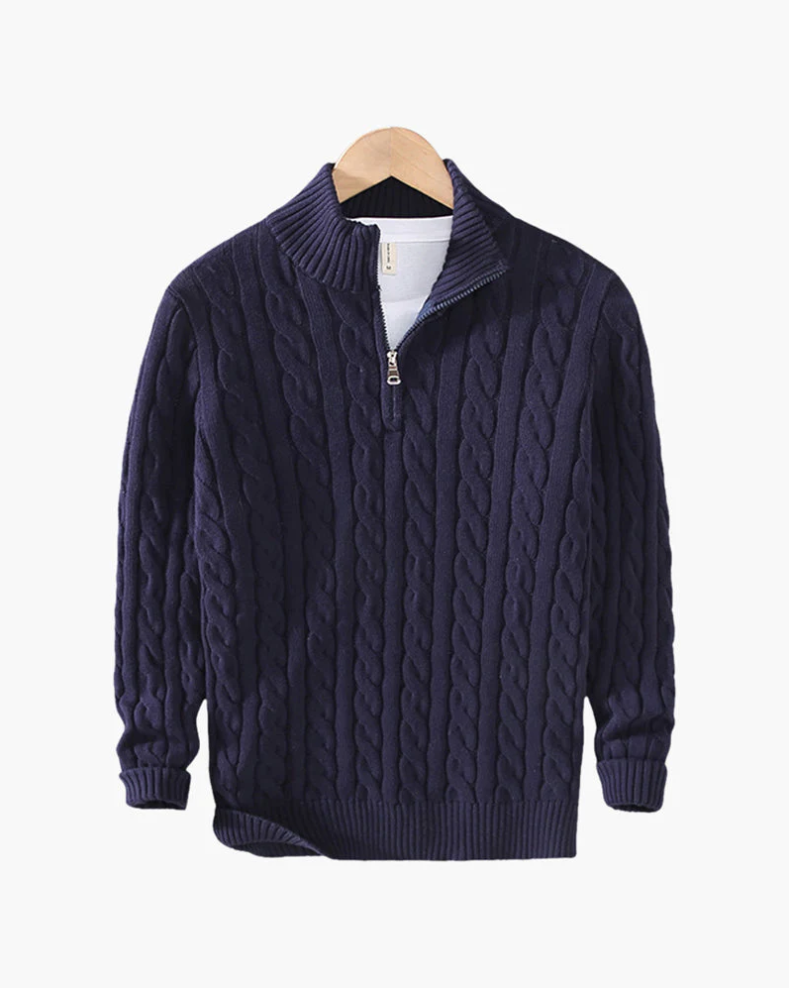 Afslappet strikket sweater med halv lynlås til mænd