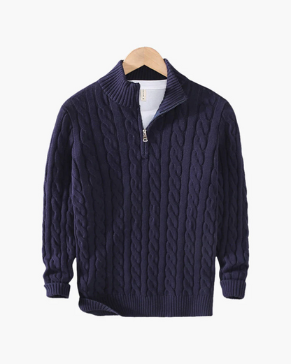Afslappet strikket sweater med halv lynlås til mænd