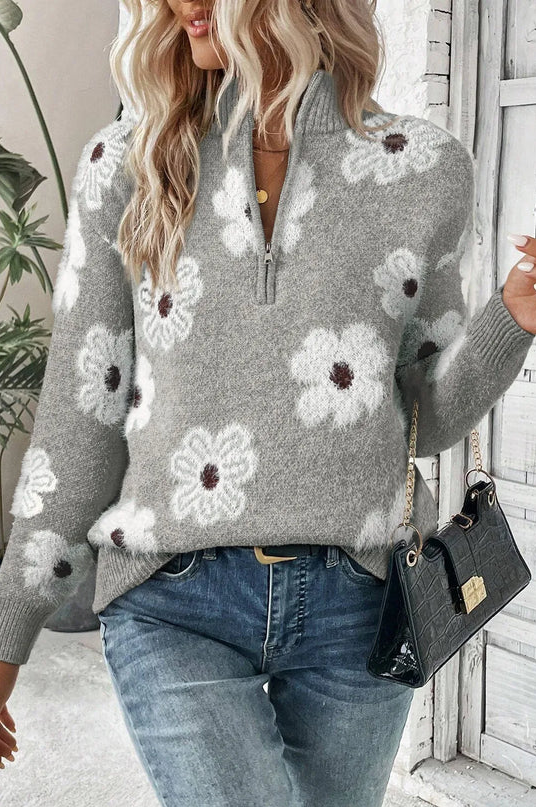 Margaret|-trøje med blomstermønster og halv lynlås
