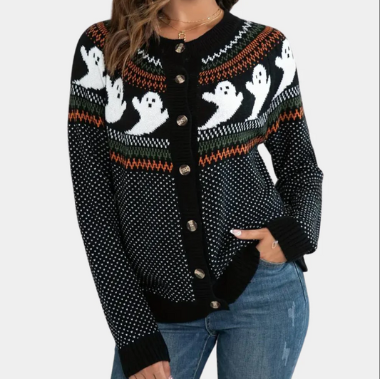Marika - fortryllende cardigan med spøgelsesmotiv