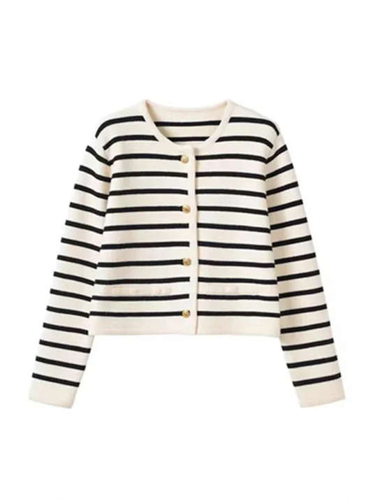 Stella l sweater med o-hals og striber