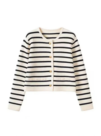 Stella l sweater med o-hals og striber