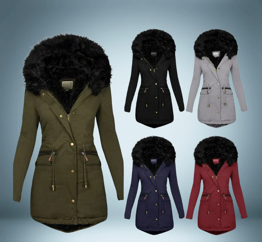 Elegant parka med pelskrave