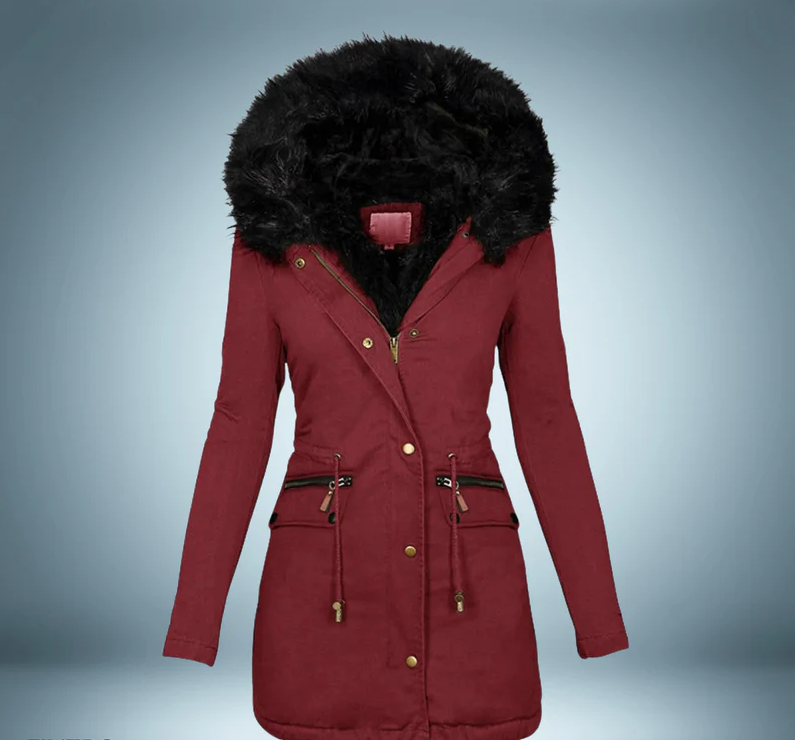 Eksklusiv parka med pelskrave i sort