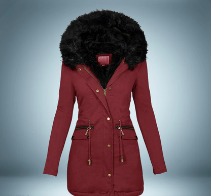 Eksklusiv parka med pelskrave i sort