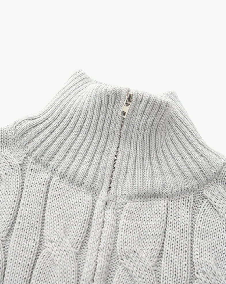 Afslappet strikket sweater med halv lynlås til mænd