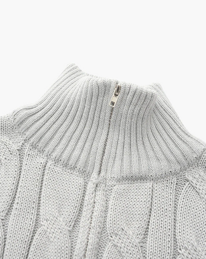 Afslappet strikket sweater med halv lynlås til mænd