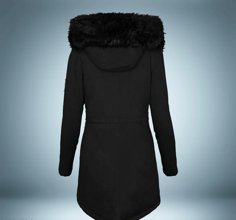 Eksklusiv parka med pelskrave i sort