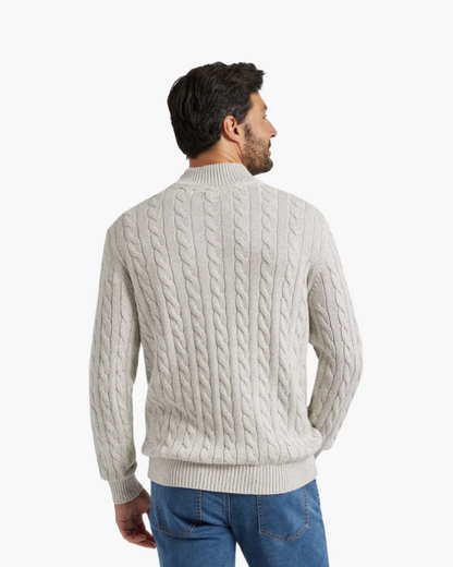 Afslappet strikket sweater med halv lynlås til mænd