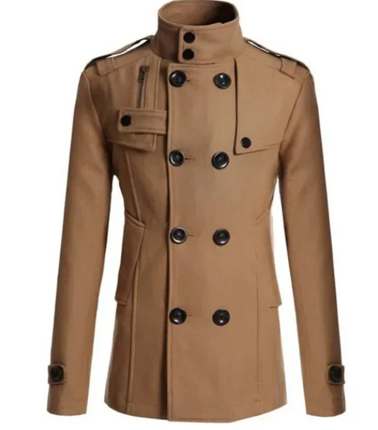 Vinterfrakke til mænd - elegant trenchcoat med stand-up krave og termisk forsegling