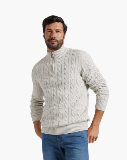 Afslappet strikket sweater med halv lynlås til mænd