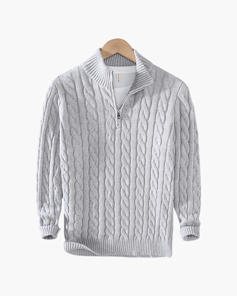 Afslappet strikket sweater med halv lynlås til mænd