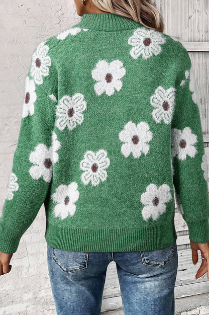 Margaret|-trøje med blomstermønster og halv lynlås
