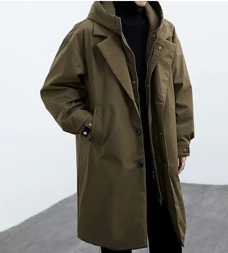 Plus size trenchcoat med hætte til mænd