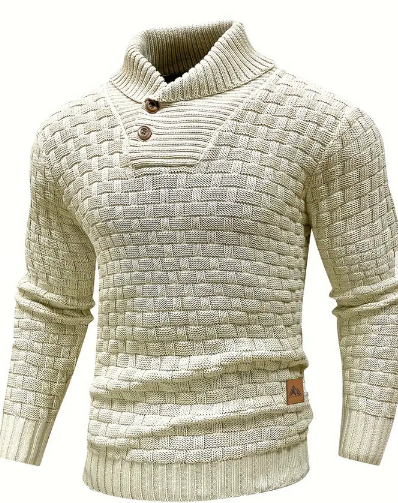 Strikket sweater med sjalkrave og knaplukning til herrer