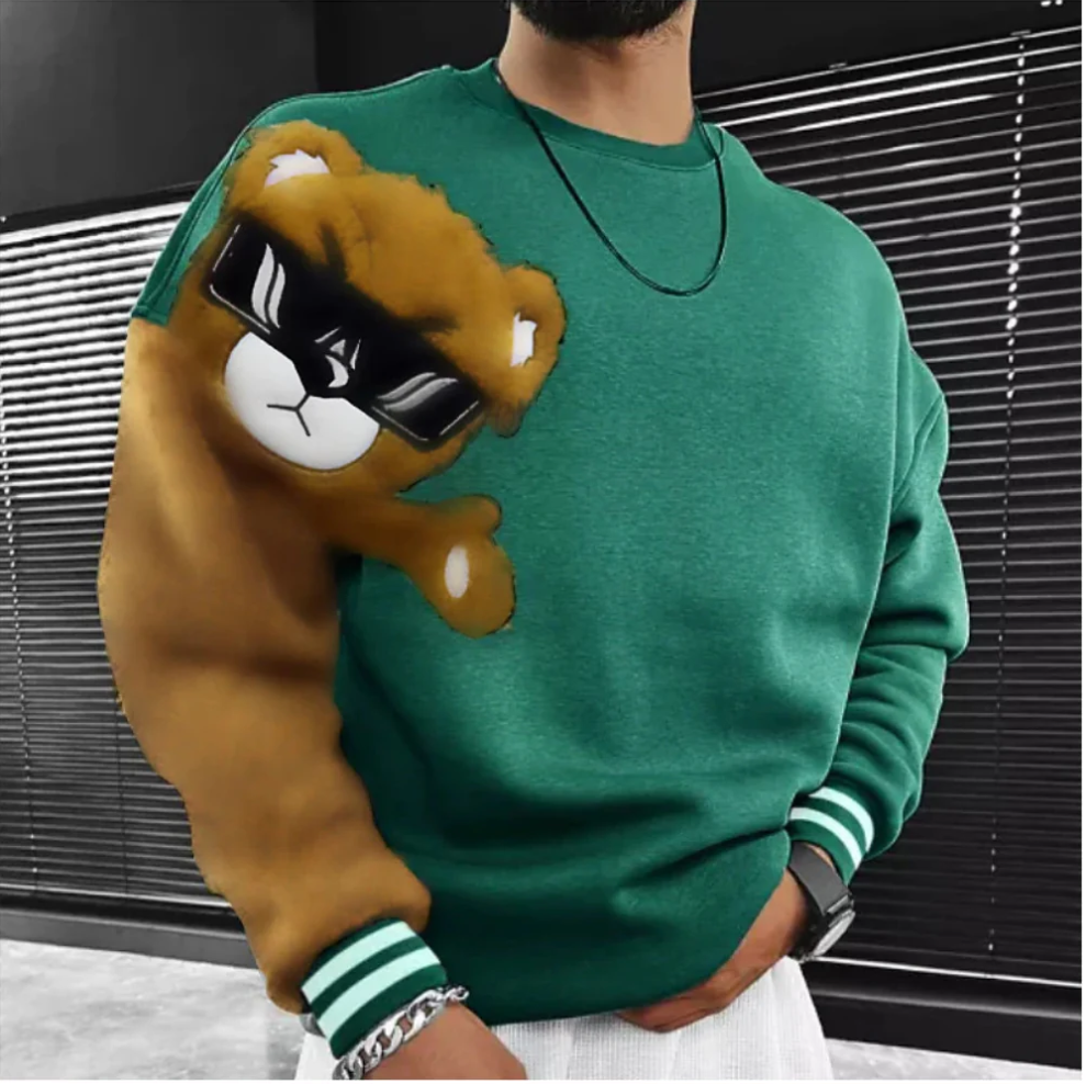 Bernd - sweatshirt med tegneseriebjørnebroderi til mænd