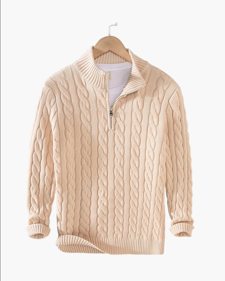Afslappet strikket sweater med halv lynlås til mænd