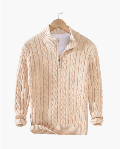 Afslappet strikket sweater med halv lynlås til mænd