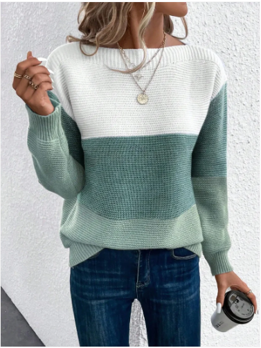 Clara - elegant tre-farvet patchwork sweater