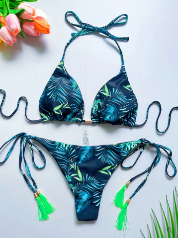 Layla-printet trekantet bandagebikini