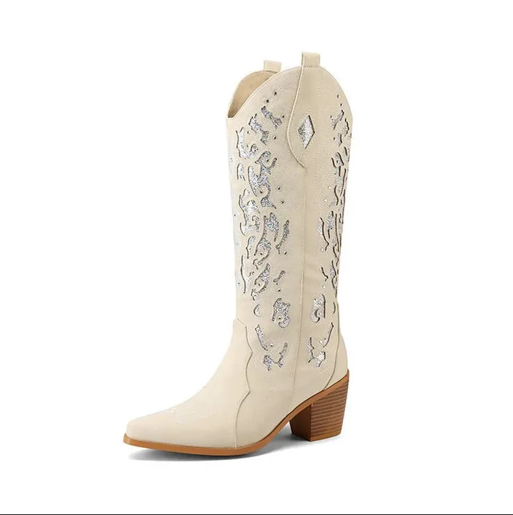 Céline - western cowboy ankelstøvler med broderi og hæl