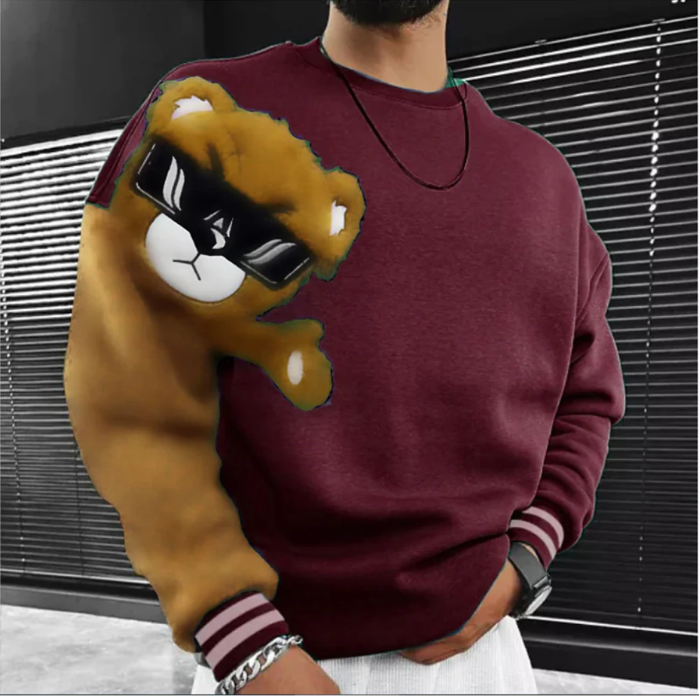 Bernd - sweatshirt med tegneseriebjørnebroderi til mænd