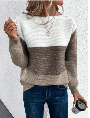 Clara - elegant tre-farvet patchwork sweater