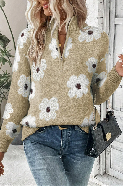 Margaret|-trøje med blomstermønster og halv lynlås