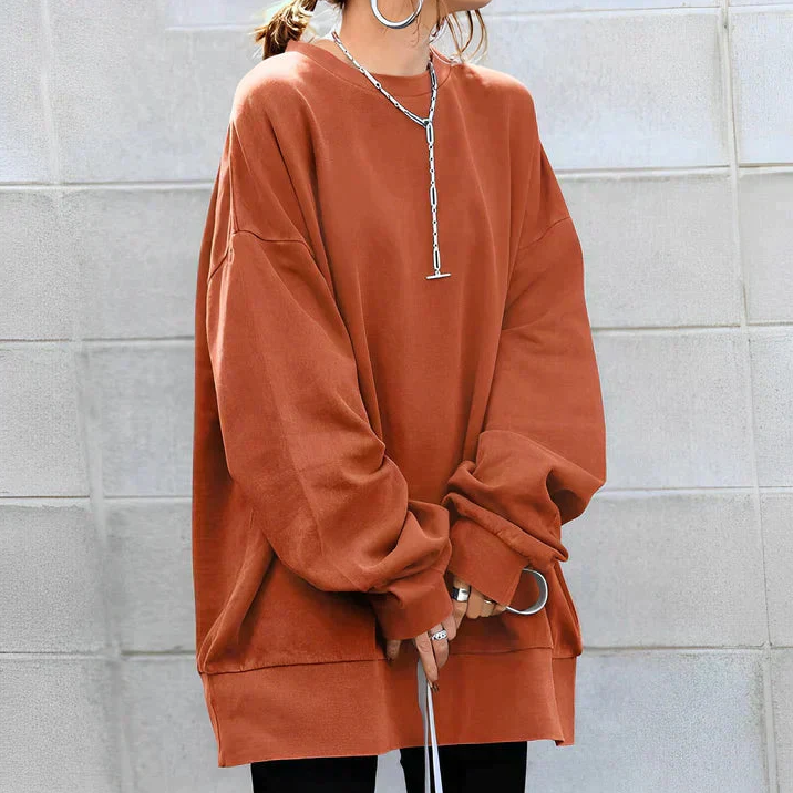 Oversized sweater - bred, langærmet dametrøje med løs pasform